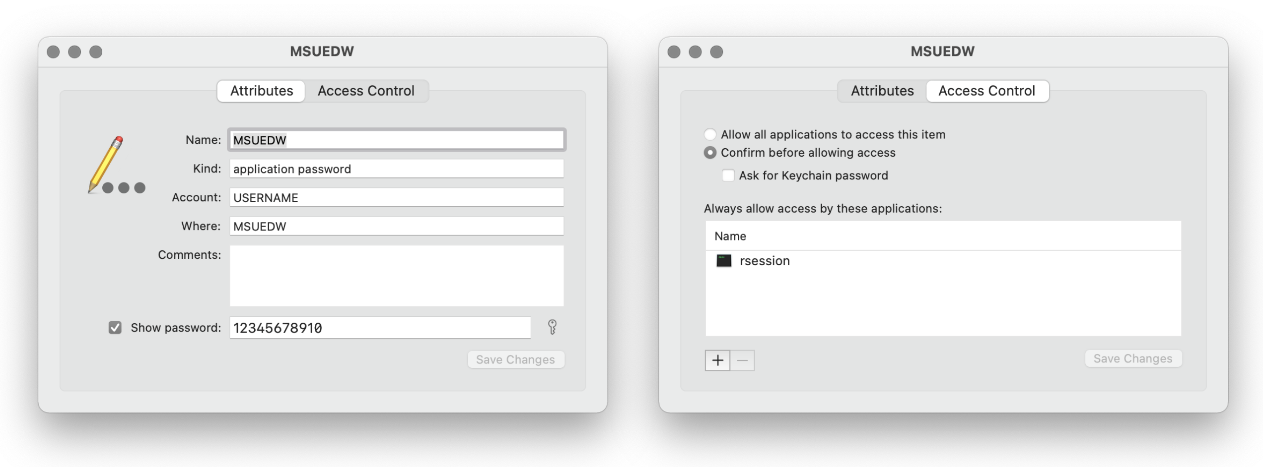 MSUEDW Attributes and Access Control within the macOS Keychain